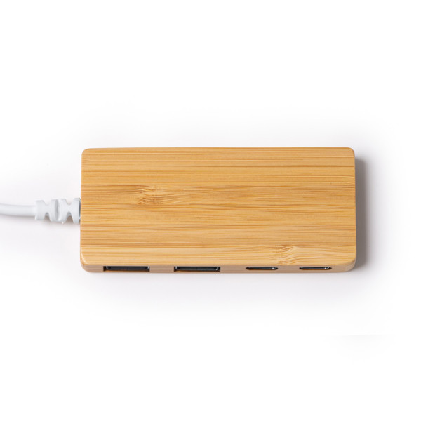 Hub USB personalizado de bambú con 2 puertos USB y 2 puertos Tipo C