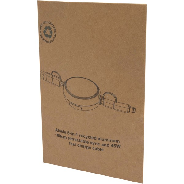 Câble rétractable 5 en 1 Alasia de 100 cm en plastique recyclé et aluminium pour la synchronisation des données et la charge - Bleu royal