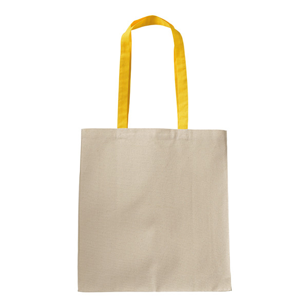 220 G/M2 Natural Cotton Shopping Bag With Coloured Long Handles And Gusset - Yellow