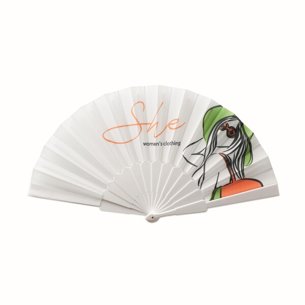 Full colour plastic hand fan - White