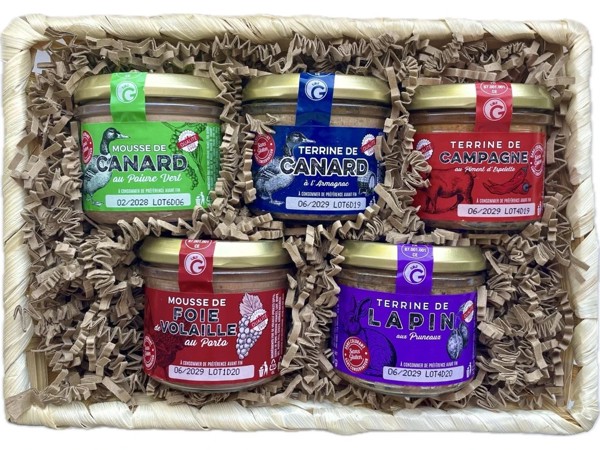 Darčekový koš paštét „Gurmánske potešenie", 5x90g