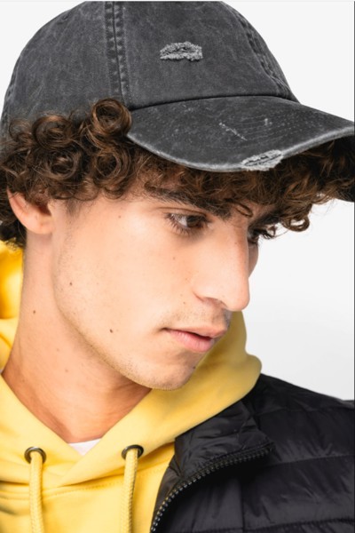 Eco-Friendly Unisex Ripped Effect Cap - Washed Black