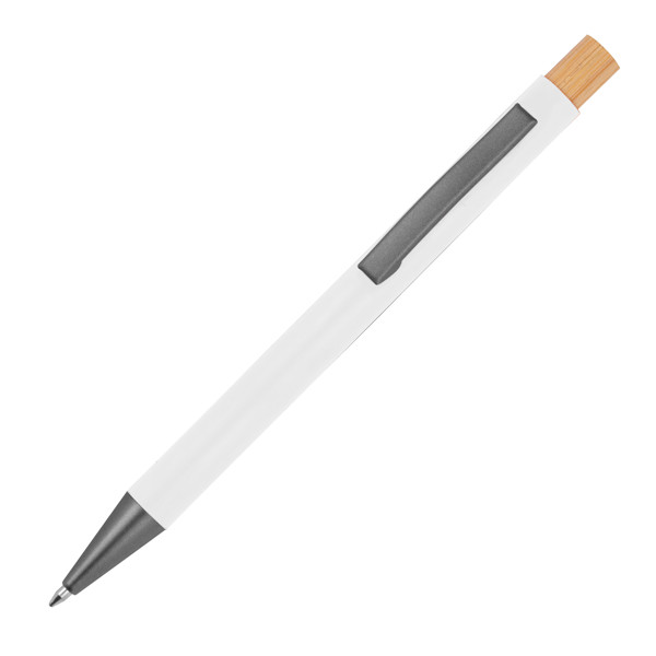 pen made from recycled aluminium with bamboo pusher ROSARIO - White