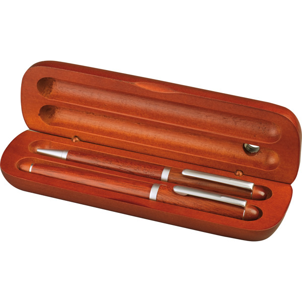 Rosewood pen set in stylish case JONATHAN - Brown