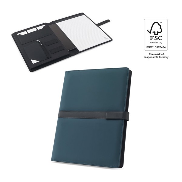SANDERSON FOLDER. Pasta A4 em PU (50% reciclado) com fecho magnético e bloco de notas com páginas pautadas