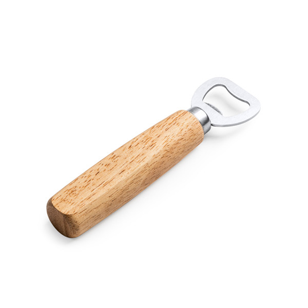 Abridor de botella personalizado de acero inoxidable con empuñadura de madera