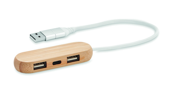 Vina C USB hub, 3 vrata, Type-C, ohišje iz bambusa
