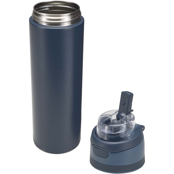 Theron 800 ml RCS recycled single wall stainless steel water bottle with dual function lid - Navy