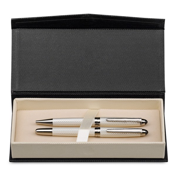 ROYAL. Roller pen and ball pen set in metal - White