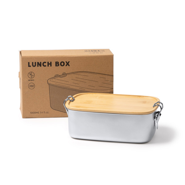 Personalised stainless steel lunch box 1 litre with bamboo lid