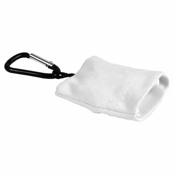 Snap Hook Keychain With Foldable Polyester Microfibre Screen/Lens Cleaning Cloth - White