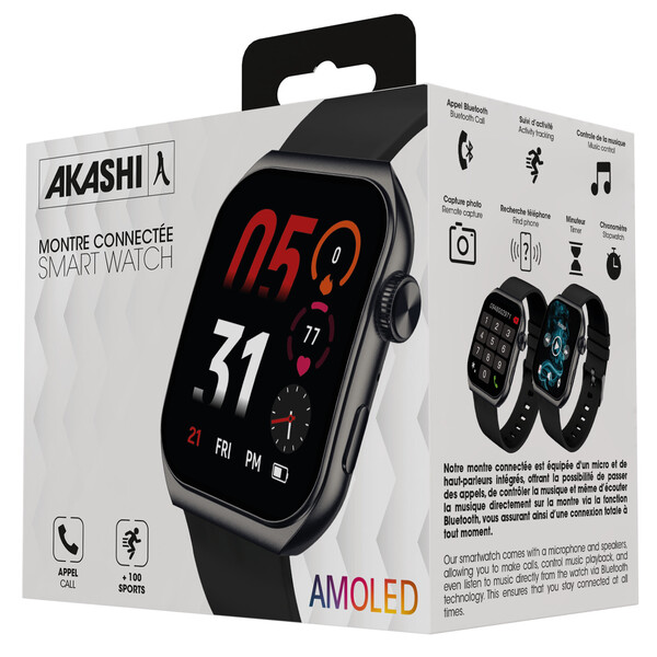 SHOKKA - MONTRE CONNECTEE NOIRE AVEC ECRAN AMOLED INCURVE