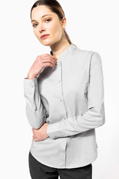 Ladies' Long-Sleeved Mandarin Collar Shirt - White / L