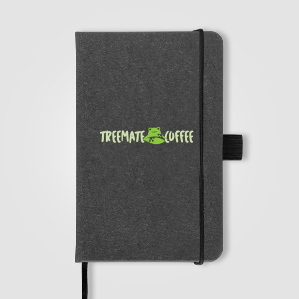 Carson 130 x 80 mm  Recycled Leather PU Notebook - Black / Silkscreen