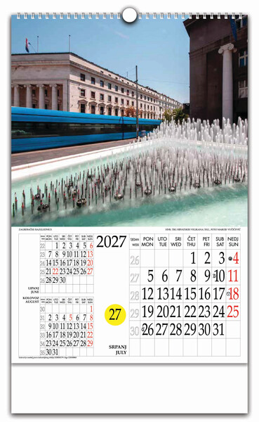 Zidni kalendar s rotacijskim krugom – Zagrebačke razglednice
