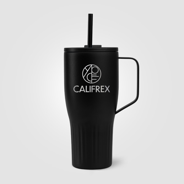 Gobelet Majesty en acier inoxydable recyclé avec paille - 890 ml - Noir / Laser