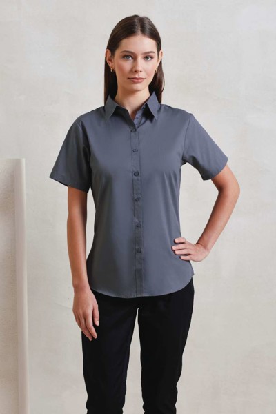 Women's Short Sleeve Poplin Blouse - White / 4XL