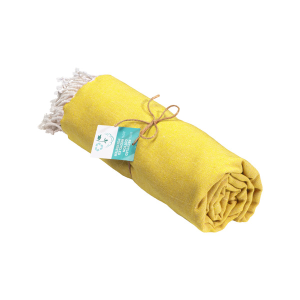 Recycled Cotton Fringed Beach Towel, Size 90X170 Cm - Yellow