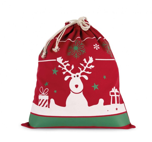 Drawstring Bag With Christmas Patterns - Cherry Red