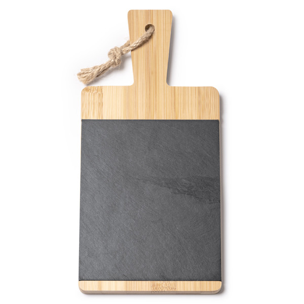 Tabla de cortar personalizada de bambú y pizarra con cuerda para colgar