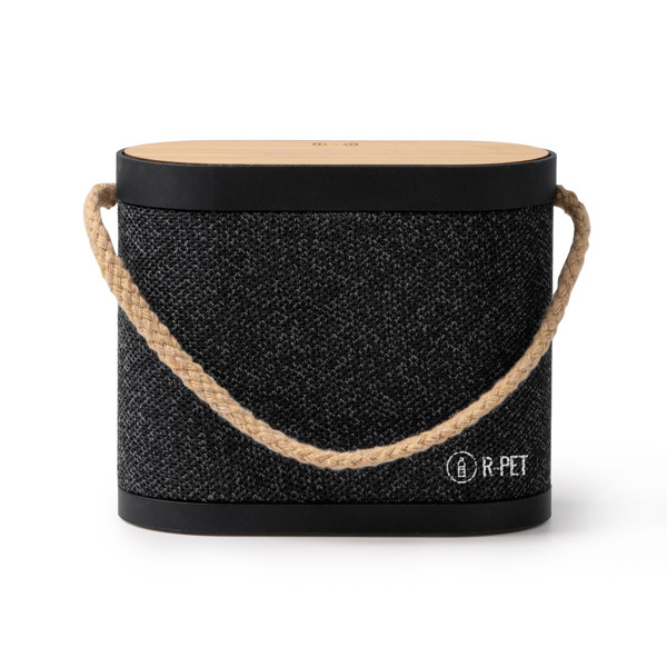 Altavoz inalámbrico personalizado de bambú y RPET con carga inalámbrica 15W