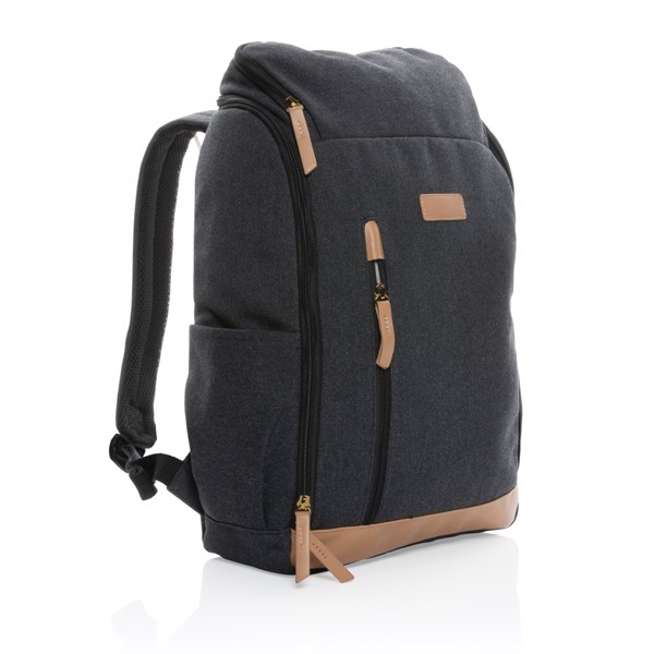 Impact AWARE™ 16 oz. recycled canvas 15" laptop backpack - Black