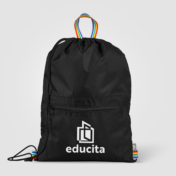 Spectrum Recycled Polyester Drawstring Bag - 8 L - Black / Silkscreen