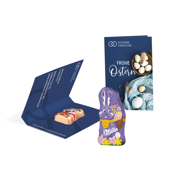 Promotion card, business card format, Milka mini chocolate Easter bunny | 1 Milka mini bunny, 8,5 g