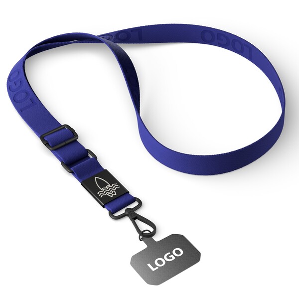 Woven adjustable crossbody phone holder with logo engraved metal plate - Reflex Blue C