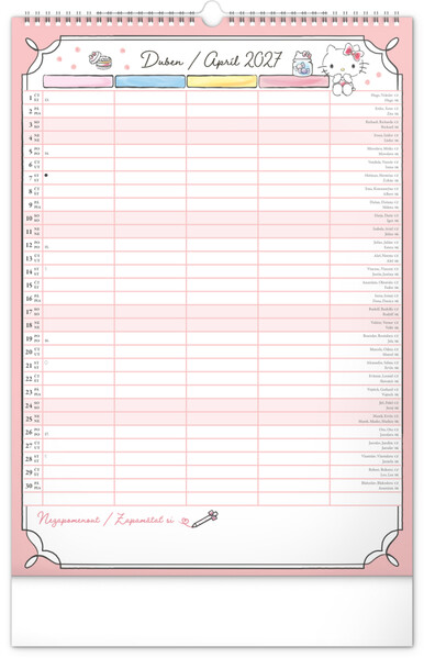 Notique Nástěnný Kalendář Rodinný Plánovací Hello Kitty Xl 2027, 33 x 46 cm