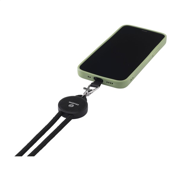 Lace Lanyard GRS RPET 0,5 cm phone keycord - Black