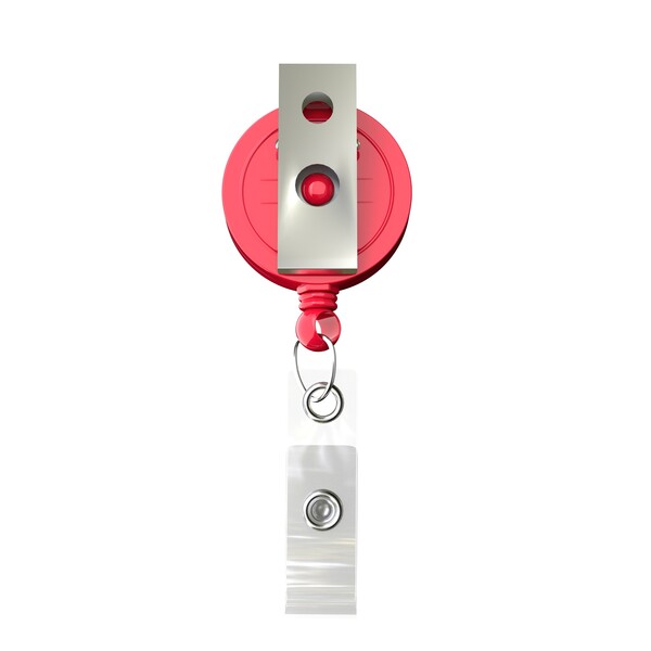 Retractable badge reel in round shape with ⌀2cm logo - Fire Red / Bull Dog Clip