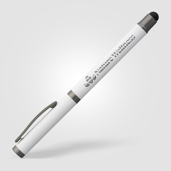 Bowie Recycled Aluminium Stylus Gel Pen - White / 4 Colour inkjet