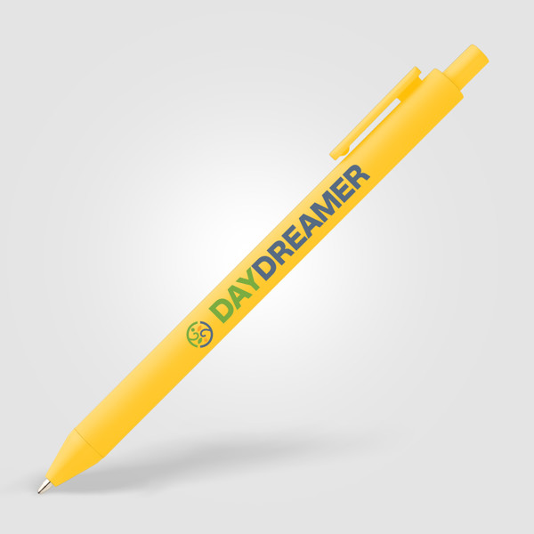 Bloom Recycled Plastic Retractable Soft Touch Pen - Yellow / 4 Colour inkjet