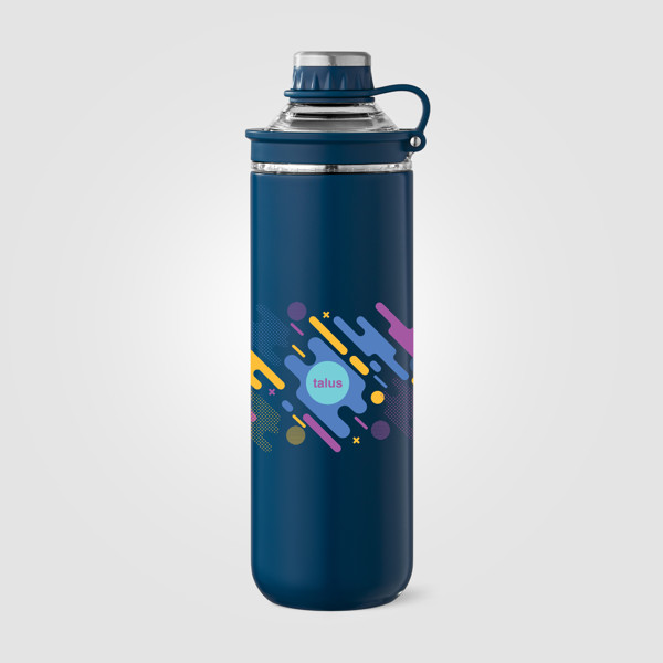 Bouteille Oasis avec couvercle et poignée en acier inoxydable recyclé - 680 ml - Bleu marine / Laser