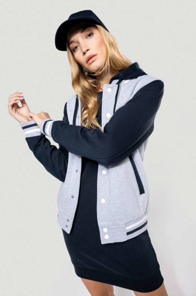 Unisex Teddy Jacket With Hood - Navy / Oxford Grey / White / XS