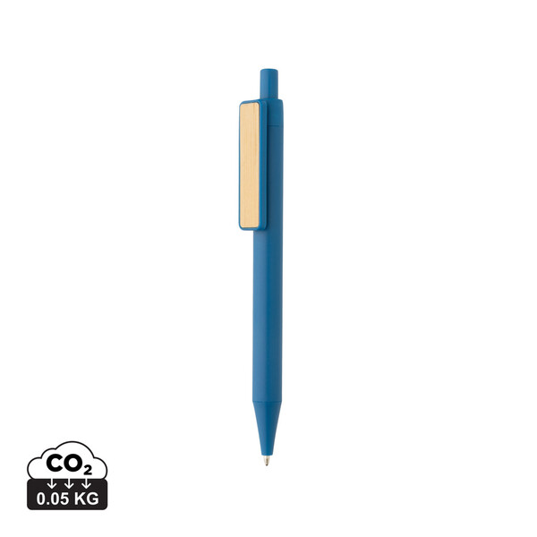 Stylo en ABS recyclé GRS avec clip en bambou - Bleu