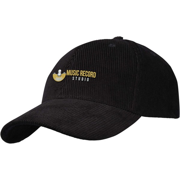 Hutton 6 panel recycled corduroy cap - Solid Black