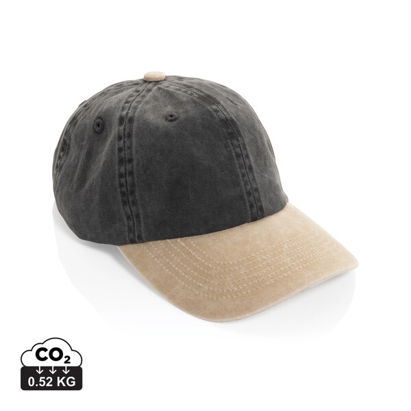 BEAU AWARE™ Washed 6 panel 270gsm cotton twill two tone cap - Zwart