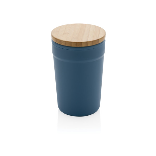 Mug 300ml en PP recyclé GRS avec couvercle en bambou - Bleu
