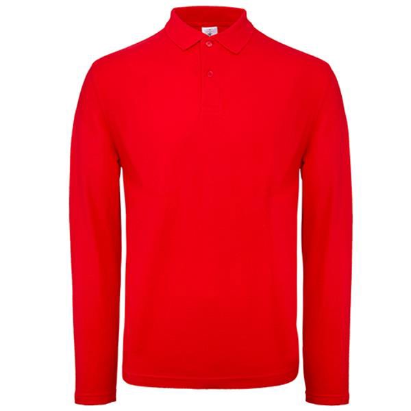 Polo B&C Id.001 Manga Comprida - 100% Algodão (Investindo Em Better Cotton) - Preto / 3XL