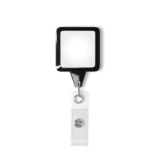 Retractable badge reel in square shape with 2.5cm2 logo - Black