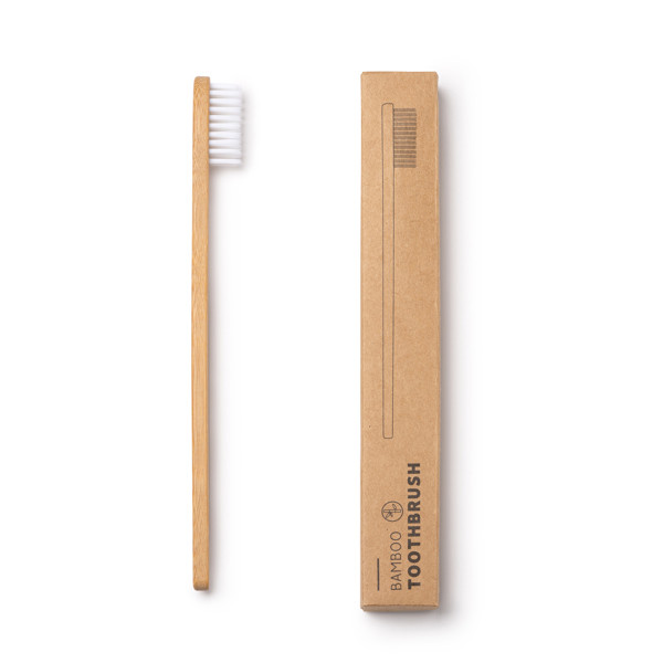 Personalised bamboo toothbrush with soft bristles and kraft box