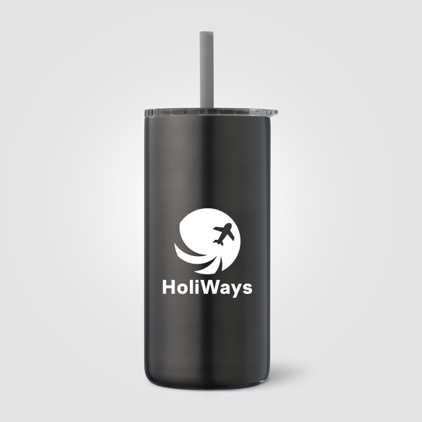 Borealis Recycled Stainless Steel Straw Tumbler - 475 ml - Black / Silkscreen