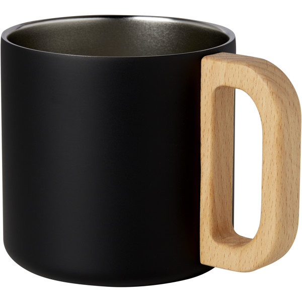 Bjorn 360 ml RCS certified recycled stainless steel mug with copper vacuum insulation - Black