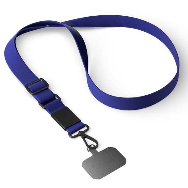 Woven adjustable crossbody phone holder with logo engraved metal plate - Reflex Blue C / White