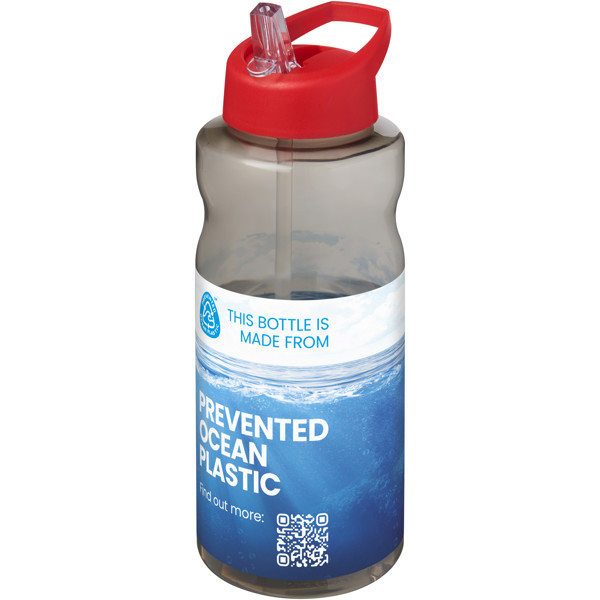 H2O Active® Eco Big Base 1L Sportflasche mit Ausgussdeckel - kohle / rot
