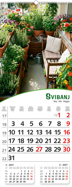 Uski zidni kalendar – Pogled s cvijećem