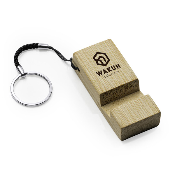 Personalised bamboo keyring with phone stand