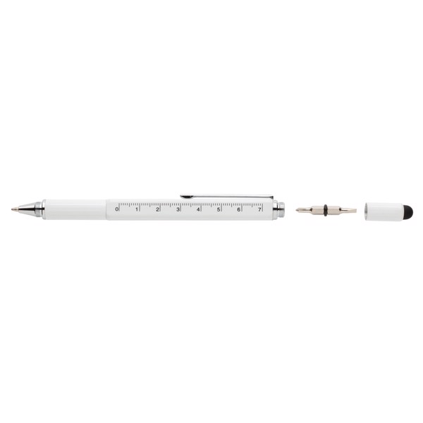 Xd Collection multifunction pen, brass, 7cm ruler - White